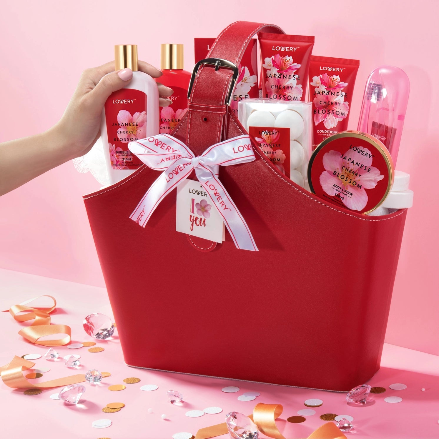 Japanese Cherry Blossom Bath Set, 25PC Spa Leather Bag SP BOUTIQUE
