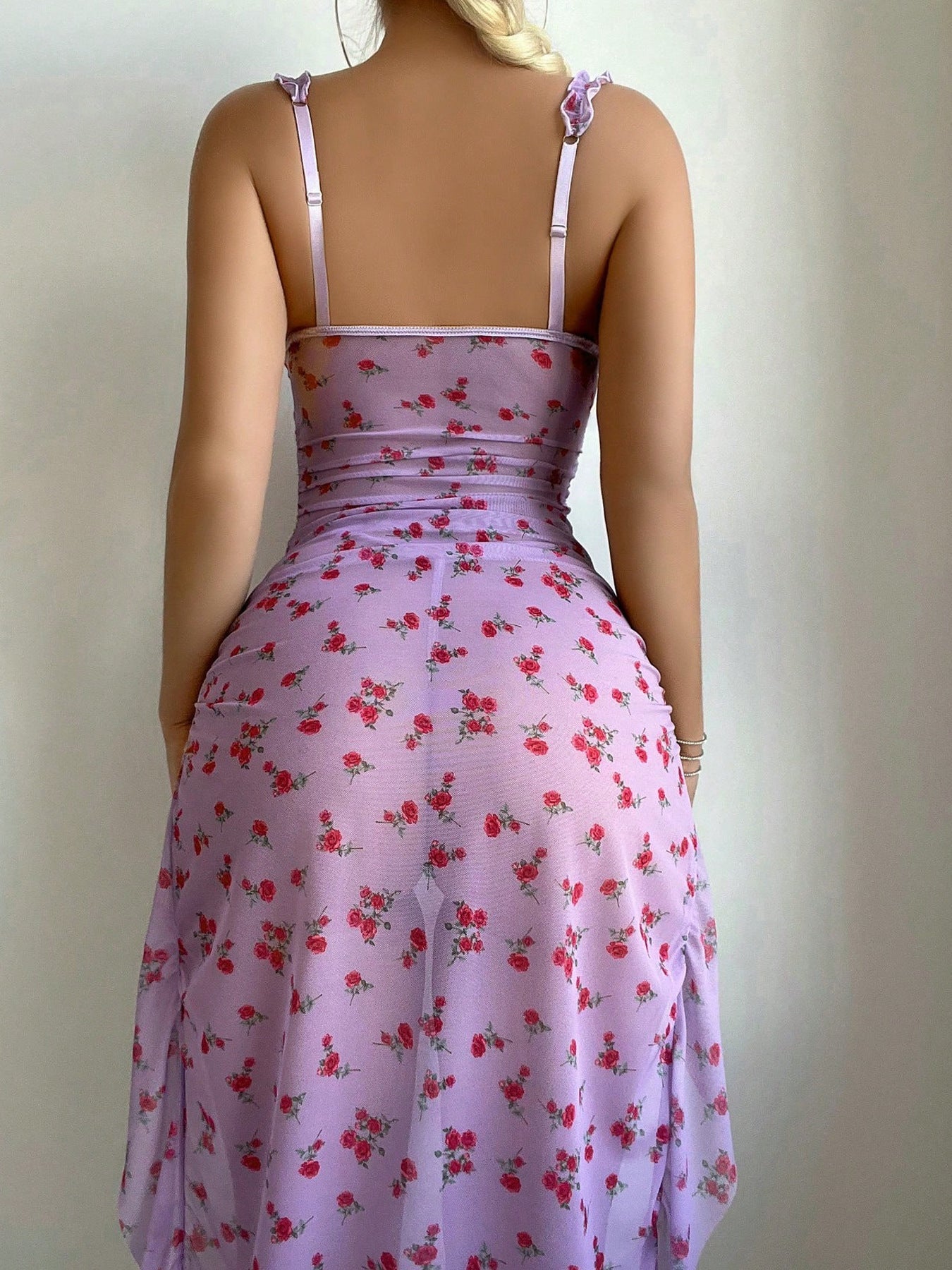 JOY-BS094 – Pink Floral Mesh Split Maxi Dress SP BOUTIQUE