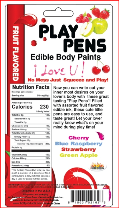 Play Pens Edible Fruit Flavored Body Pens (4 Pack) HOTT PRODUCTS