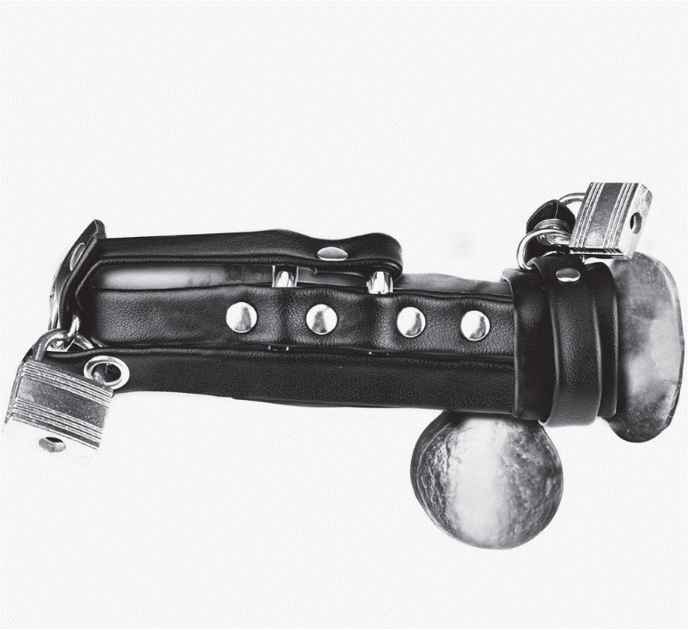 Gimp Cock Locking Chastity Sheath with Double Metal Cock Ring HUSTLER