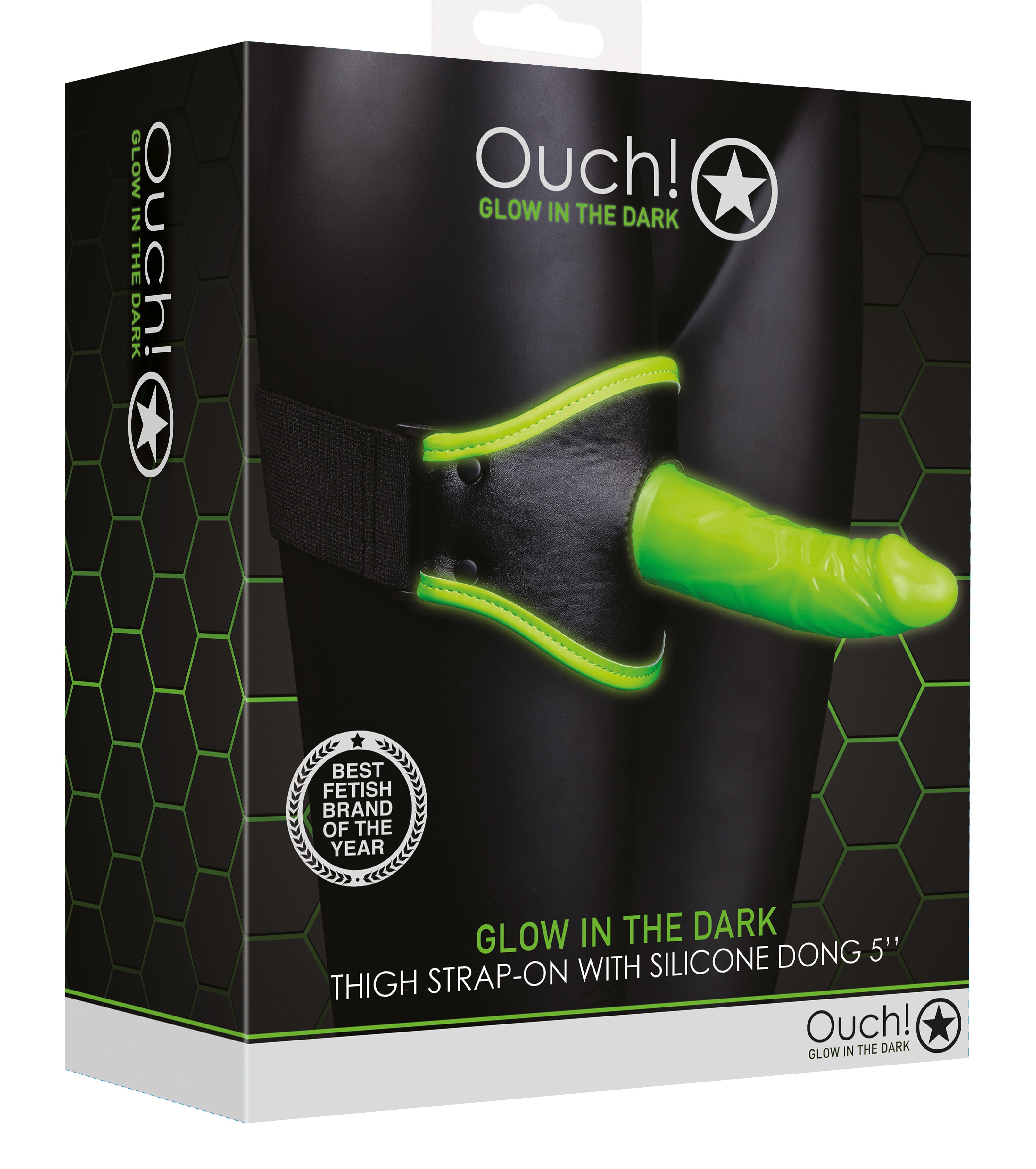 Ouch! Glow Thigh Strap-on - Glow In The Dark - Green - SP BOUTIQUE