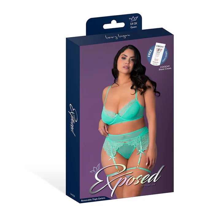 Magic Silk Caribbean Crush Demi Bra & Thong with Garter Set Aqua Glow EXPOSED