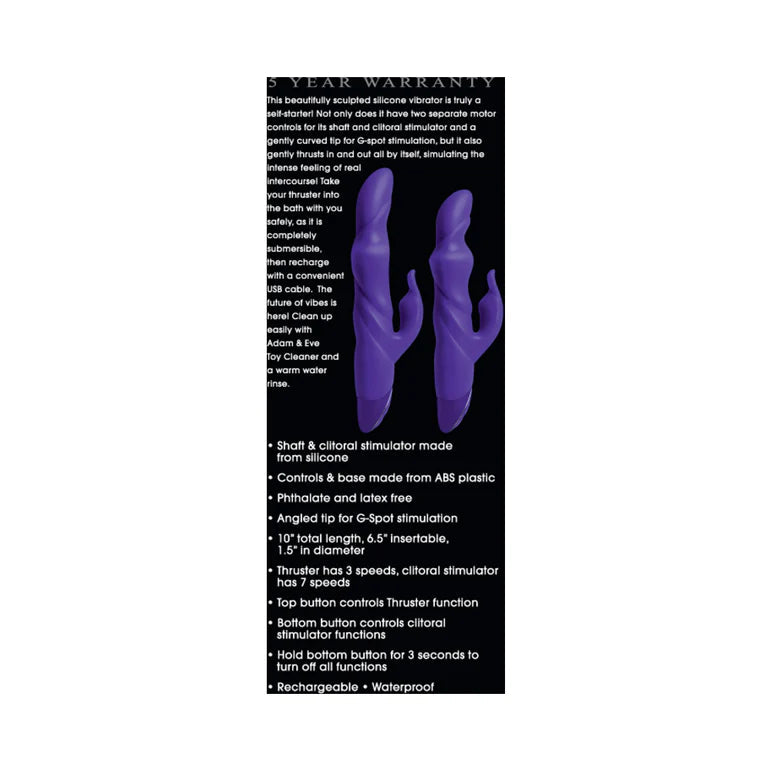 Adam & Eve Thruster Rechargeable Silicone Thrusting Rabbit Vibrator ADAM & EVE
