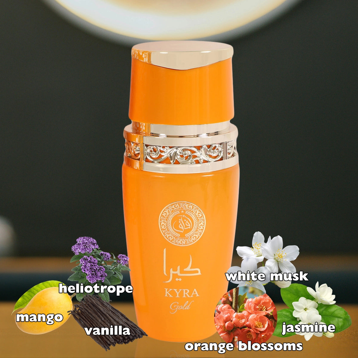 Kyra Gold Perfume For Women 100ml being sprayed, illustrating the captivating fragrance experience and luxurious feel.