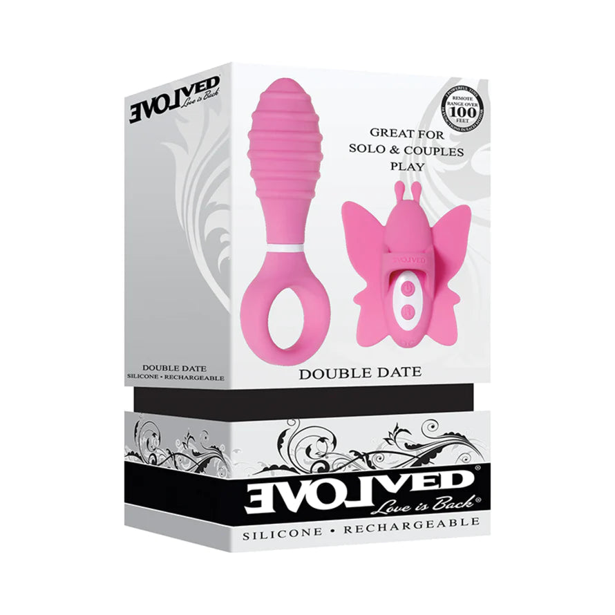 Evolved Double Date Rechargeable Silicone Vibrating Anal Plug and Clit Stimulator Couples Set ENVOLVED