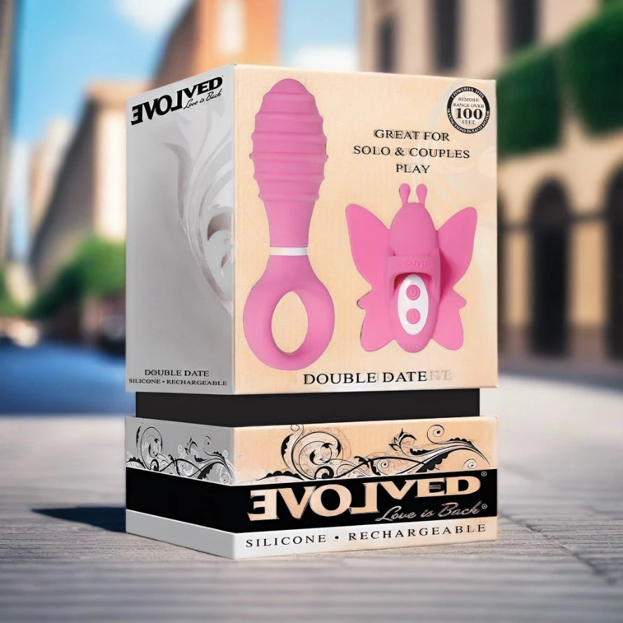 Evolved Double Date Rechargeable Silicone Vibrating Anal Plug and Clit Stimulator Couples Set ENVOLVED