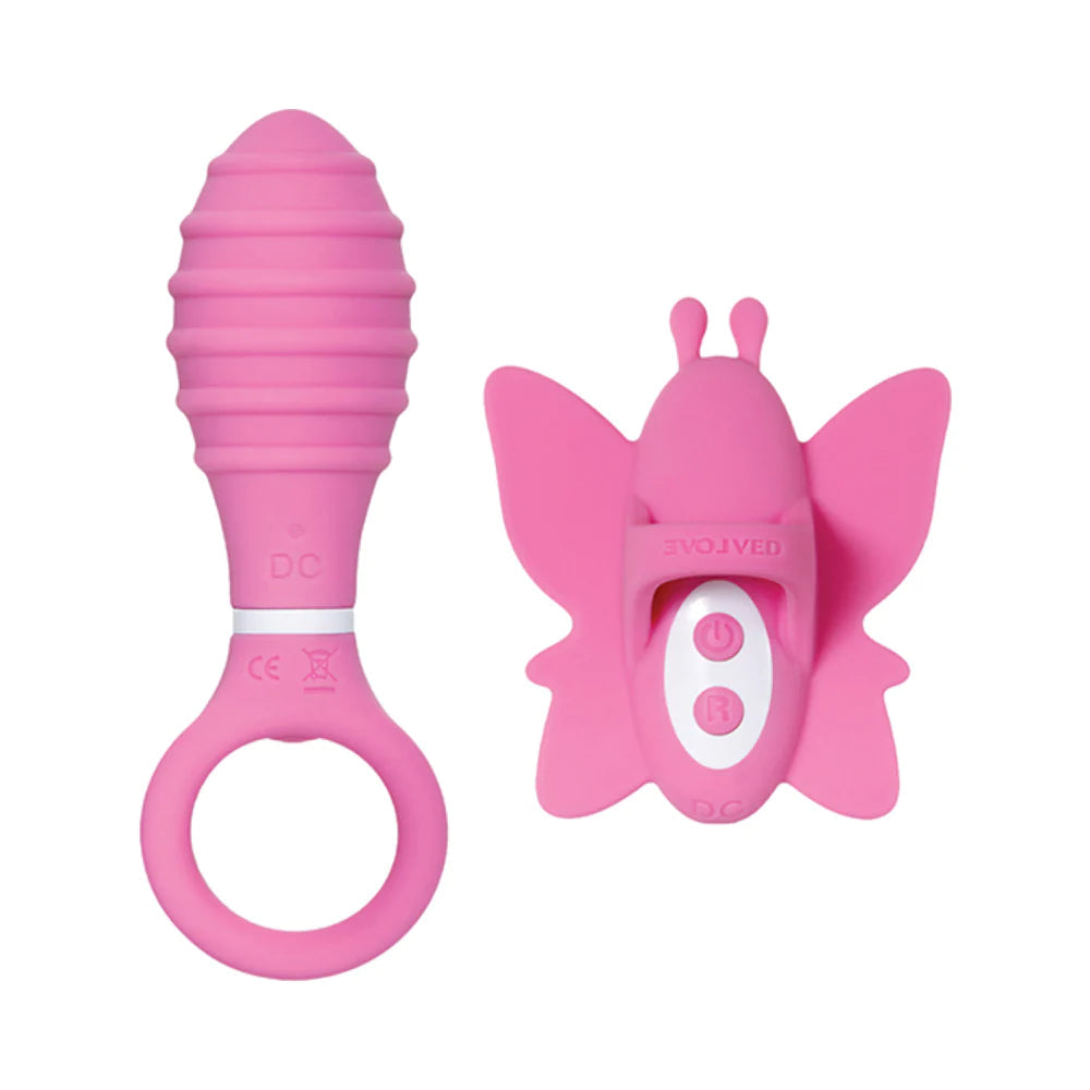 Evolved Double Date Rechargeable Silicone Vibrating Anal Plug and Clit Stimulator Couples Set ENVOLVED