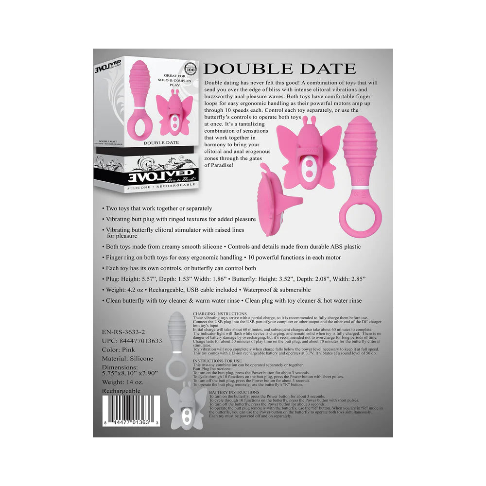 Evolved Double Date Rechargeable Silicone Vibrating Anal Plug and Clit Stimulator Couples Set ENVOLVED