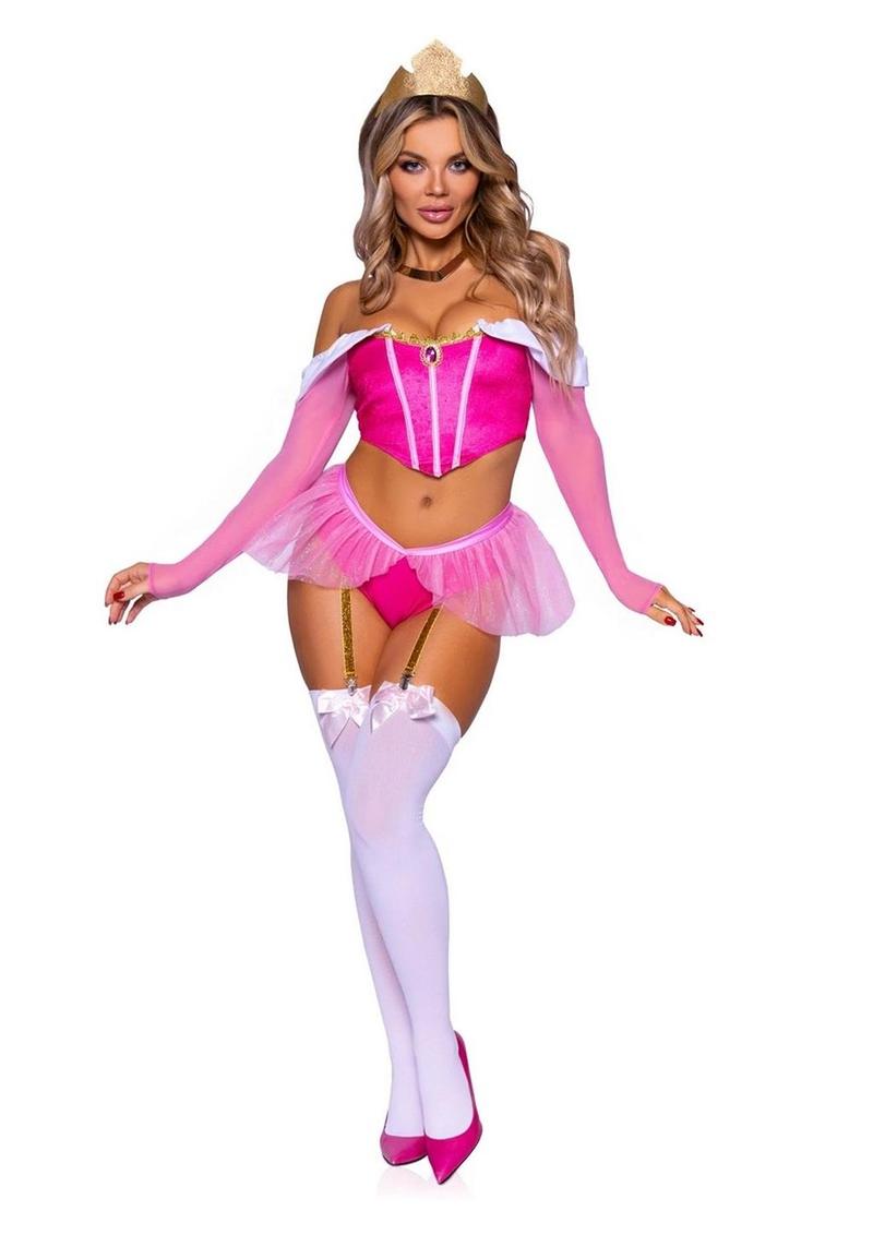 Dreamy Princess Velvet Boned Crop Top with Jewel Accent, Garter Panty with Peplum Skirt LEG AVENUE
