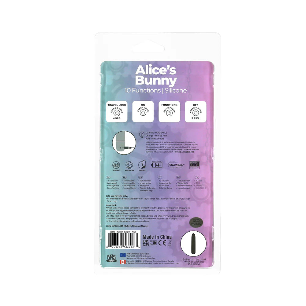 Alices Bunny Rechargeable Bullet With Removable Rabbit Sleeve BMS