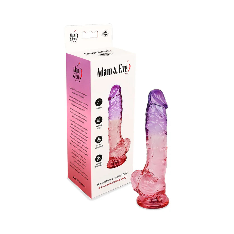 Elegant packaging of the Adam & Eve Sunrise Dreams Realistic Dildo; a delightful gift for those seeking a top-quality realistic dildo.