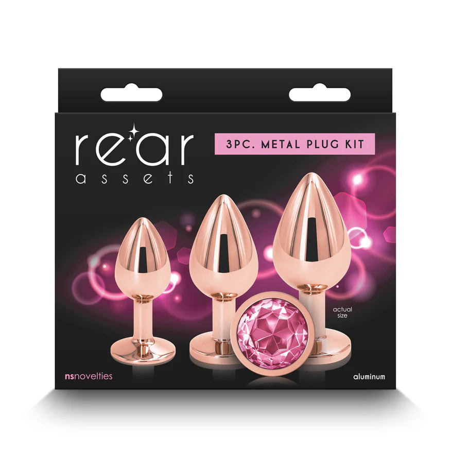 Rear Assets 3-Piece Metal Plug Kit Rose Gold/Pink NS NOVELTIES