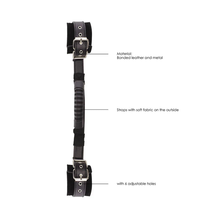 Ouch! Black & White Adjustable Bonded Leather Wrist Cuffs With Handle Black