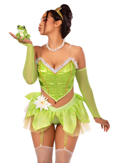 Model showcasing the Bayou Babe Costume with matching garter panty and gloves, perfect for themed parties and Halloween celebrations.