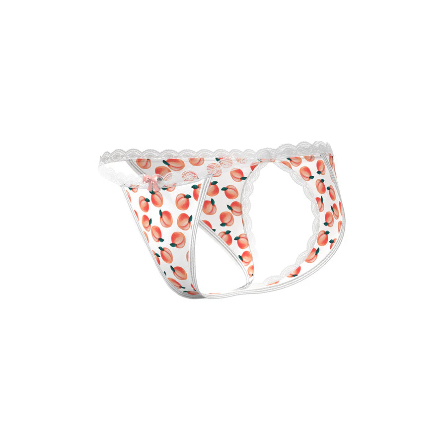 Magic Silk Sweet Treats Split Back & Crotchless Panty with Lube Peach EXPOSED