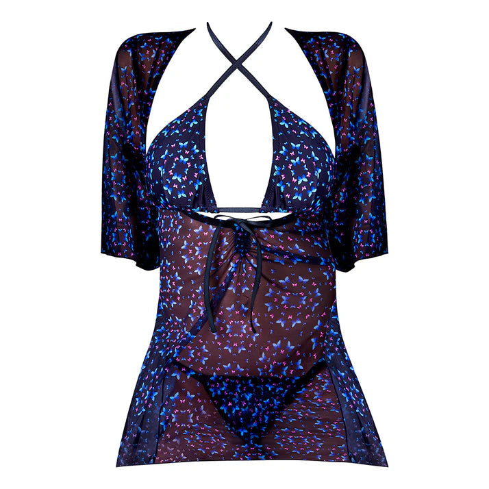 Magic Silk Hazy Dayz Halter Bra, Thong & Dress Set Butterfly EXPOSED