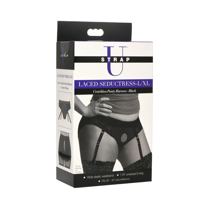Strap U Laced Seductress Lace Crotchless Panty Harness & Garter Straps XR BRANDS