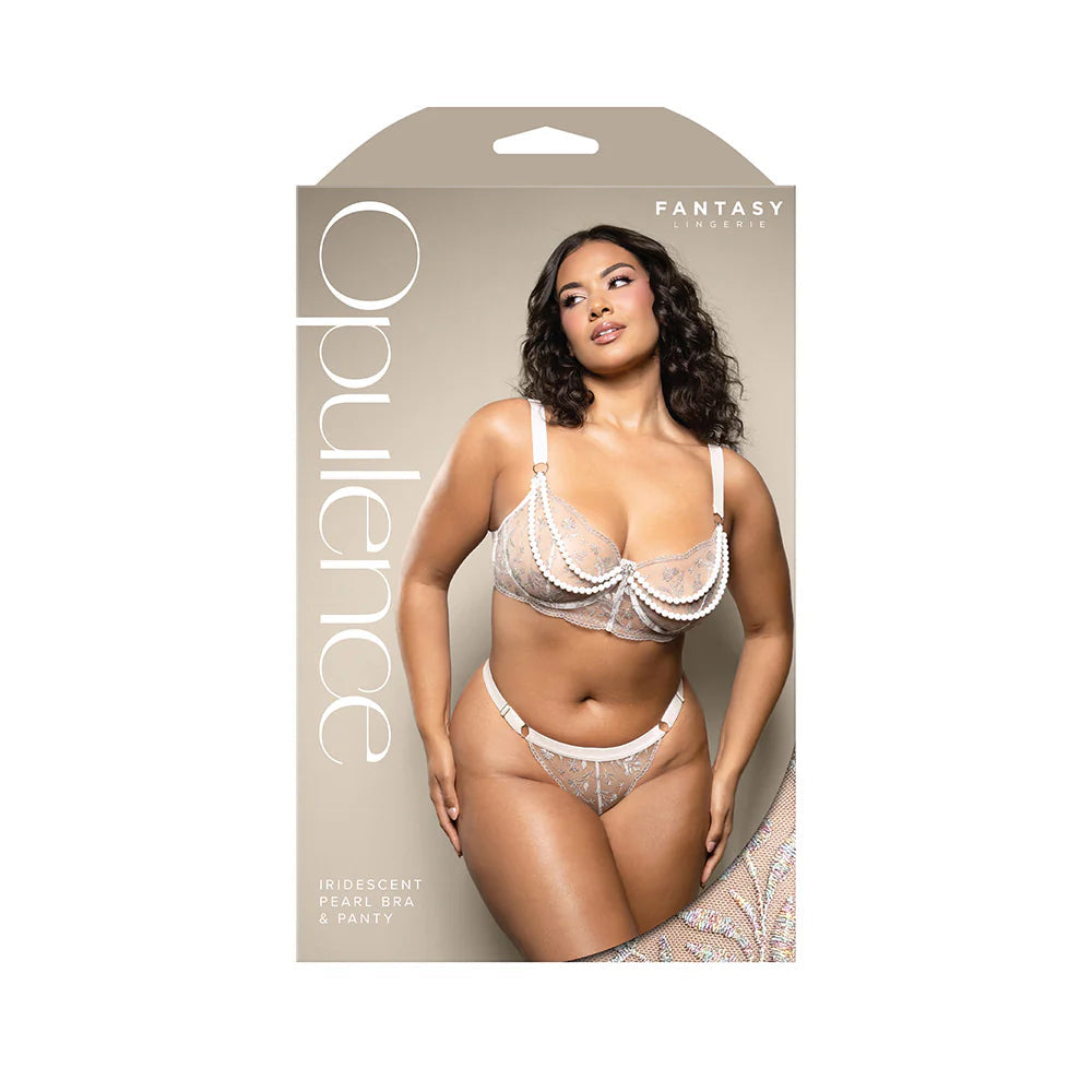 Fantasy Lingerie Opulence Metallic Embroidered Bra with Pearl Underwire Cups & Pearl Panty EXPOSED