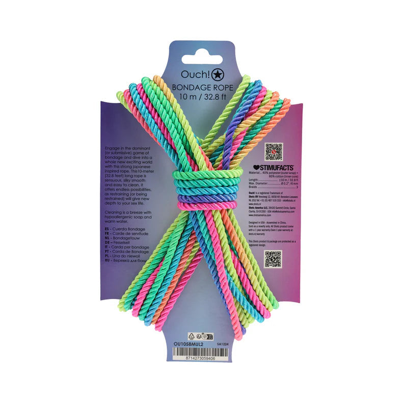 Ouch! Bondage Rope 10 m Nylon Multicolor Bright OUCH!