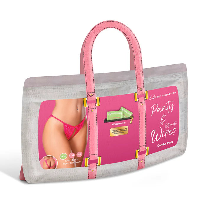 Magic Silk Sweetums Crotchless & Open Back Panty Watermelon EXPOSED