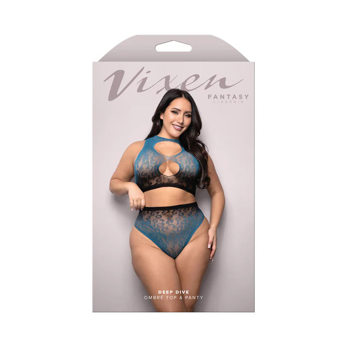 Fantasy Lingerie Vixen Deep Dive Ombré Leopard Knit Cut-Out Top & Panty FANTASY LINGERIE
