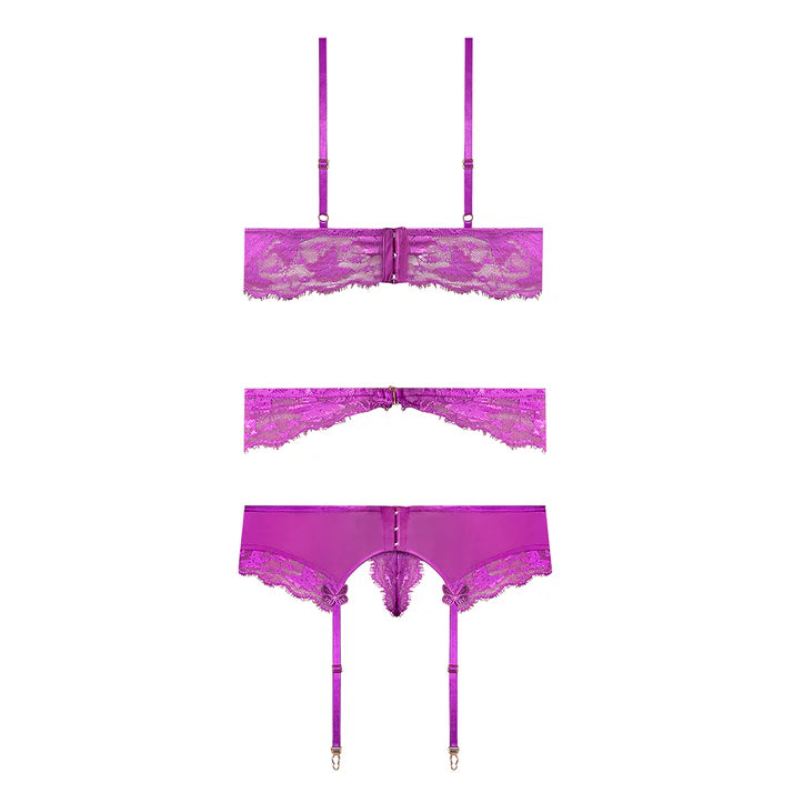 Magic Silk Butterfly Fantasies Bra, Garter & Thong Set Neon Purple EXPOSED