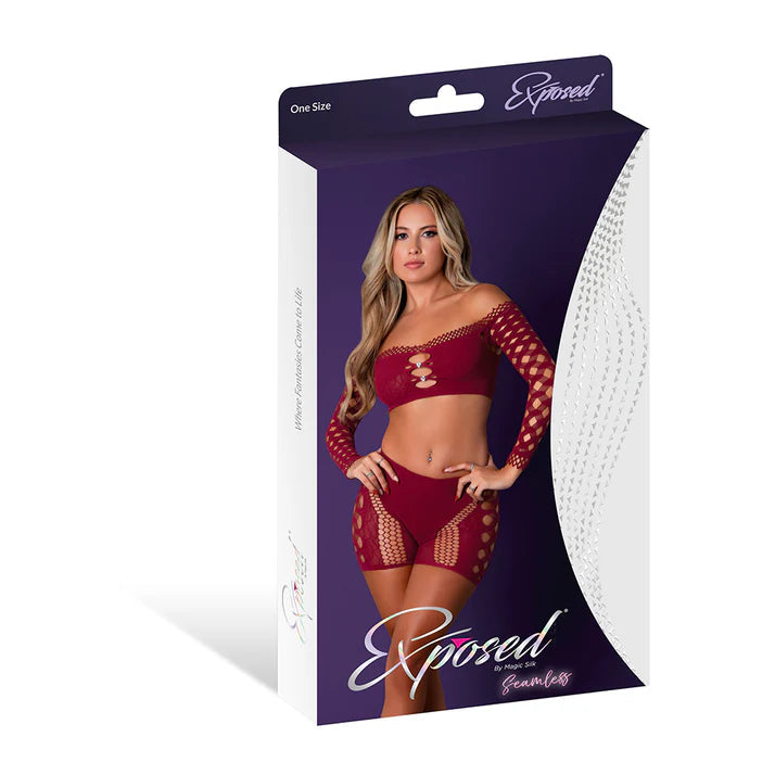 Magic Silk Seamless Crop Top & Short Set Purple O/S EXPOSED