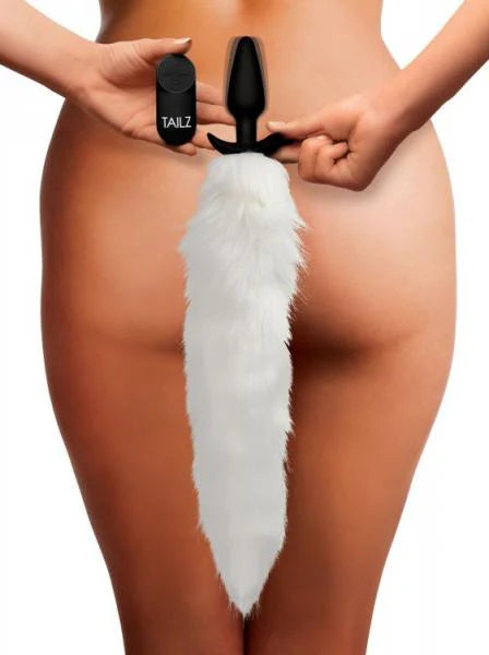 Vibrating White Fox Tail Slender Anal Plug - SP BOUTIQUE