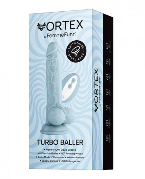 Femmefunn Vortex Turbo Baller 2.0 Rotating And Vibrating Dildo Light Blue - SP BOUTIQUE