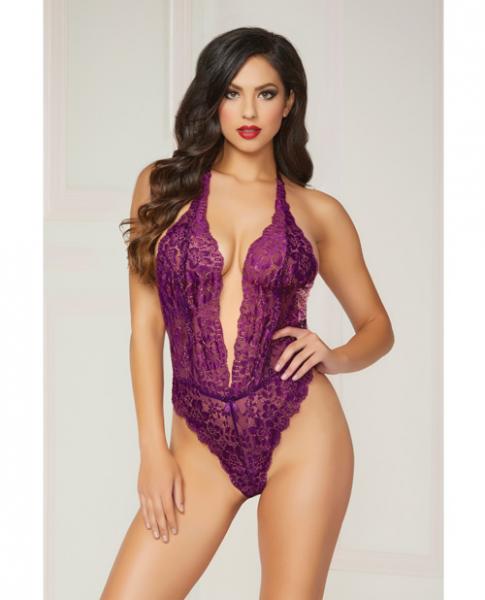 Floral Lace Teddy Halter Ties & Snap Crotch SP