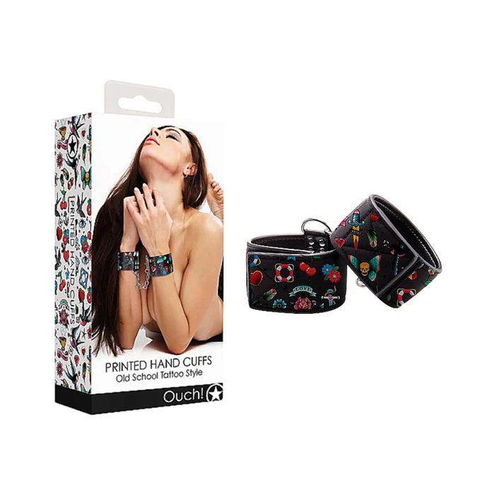 Ouch! Old School Tattoo Printed Hand Cuffs