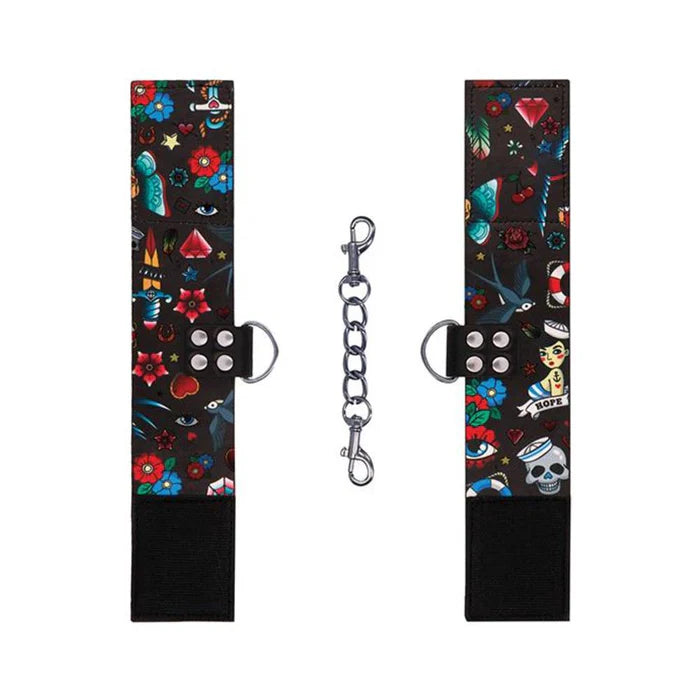 Ouch! Old School Tattoo Printed Hand Cuffs