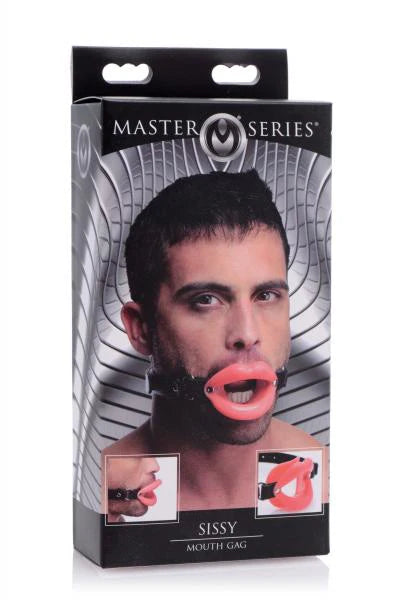 Sissy Mouth Gag Pink Silicone Lips Black Strap MASTER SERIES