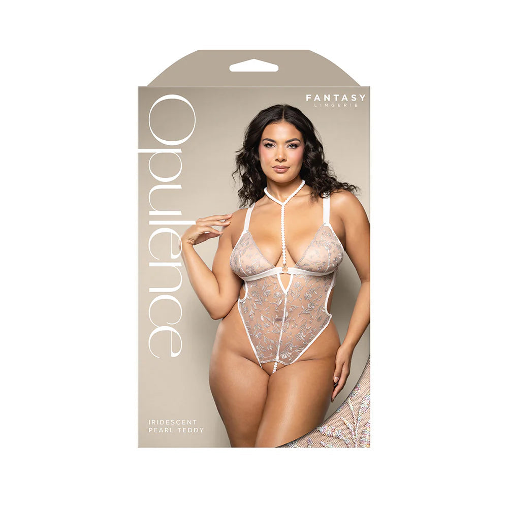 Fantasy Lingerie Opulence Metallic Embroidered Teddy with Pearl Harness & Open Pearl Crotch EXPOSED