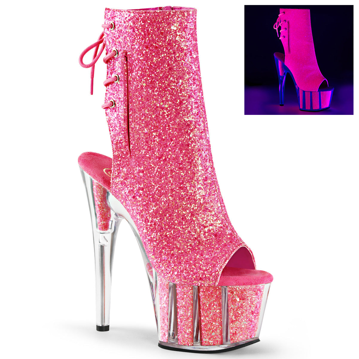 Glitter Ankle Boots With 7" Stiletto Heel, Lace-Up Design & Hidden Zip Pocket - SP BOUTIQUE