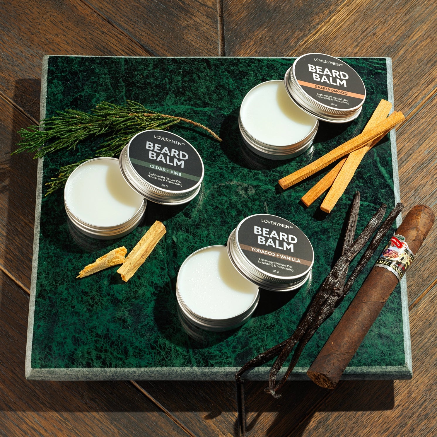 4-Pack Gift Set - Premium Grooming Gift highlighting the variety of scents available in this grooming gift set for personalized grooming.