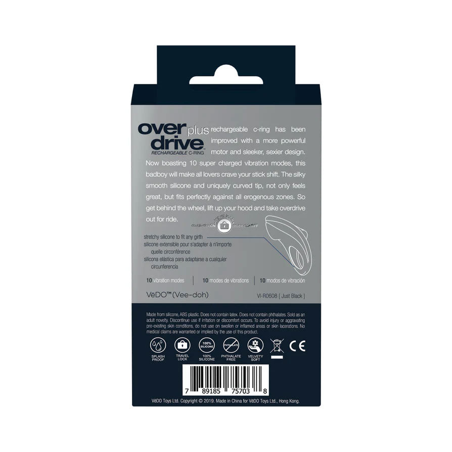 Overdrive Plus Rechargeable Cock Ring - Black