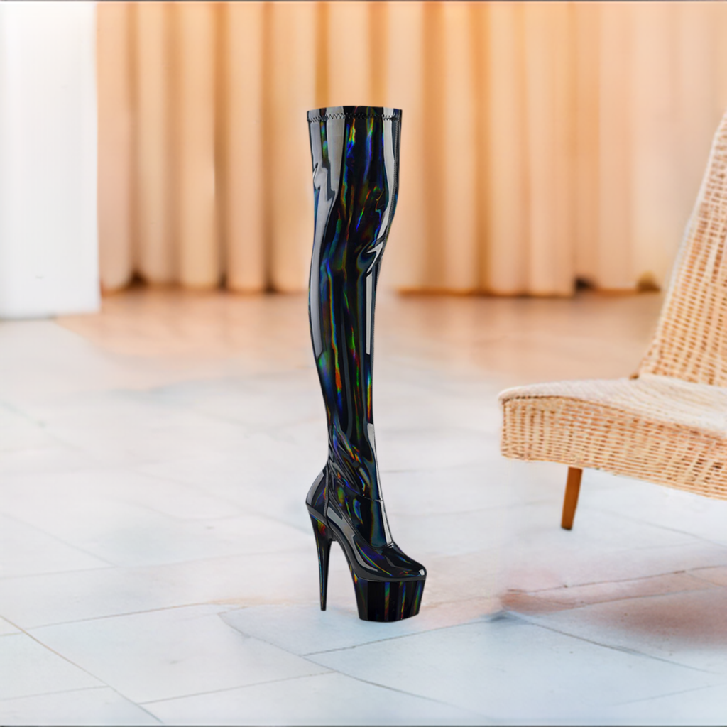 ADORE Stretch Thigh High Boots with 7" Heel and 2.75" Platform - Inner Side Zip Closure - SP BOUTIQUE