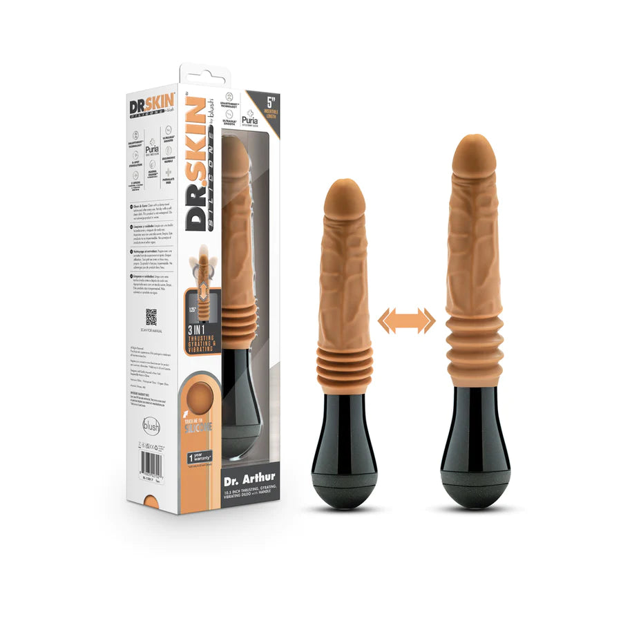 Dr. Skin Silicone Dr. Arthur Rechargeable Thrusting Gyrating Vibrating Dildo BLUSH