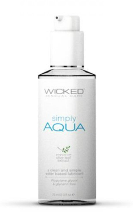 Wicked Simply Aqua 2.3oz - pH Balanced Water-Based Lubricant with Olive Leaf Extract, Vegan & Cruelty-Free - SP BOUTIQUE
