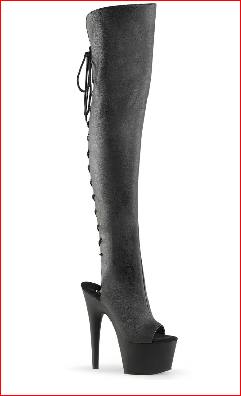 Adore 7" Stiletto Heel Open Toe Knee High Boots with Side Zip by Pleaser - Fashionable Faux Leather - SP BOUTIQUE