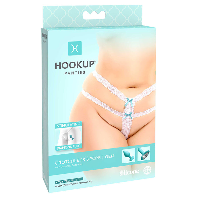 Hookup Crotchless Secret Gem White Fits Size XL-XXL - SP BOUTIQUE