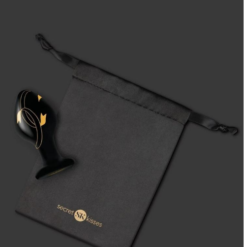 Secret Kisses Handblown Glass Plug 3.5in - Black/Gold - SP BOUTIQUE