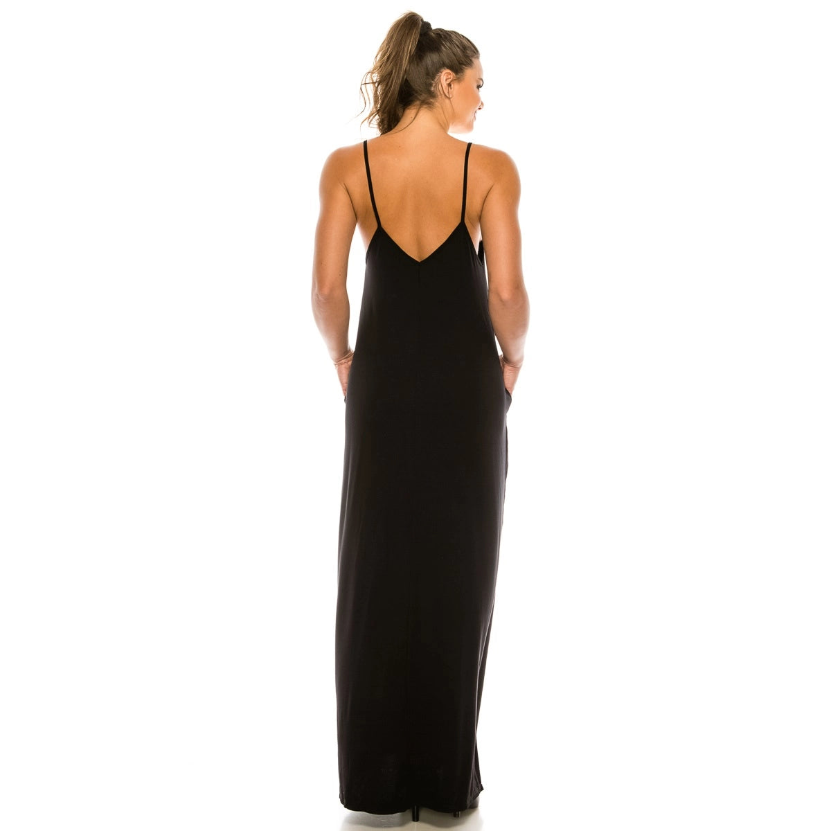 SP Boutique “Solid Spaghetti Strap Low Back Maxi Dress with Pockets - SP BOUTIQUE