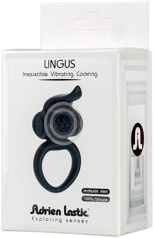 Adrien Lastic 6-Function Vibrating Cock Ring With Clitoral Stimulators - Black - SP BOUTIQUE