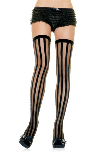 Striped Sheer Stockings - One Size - Black - SP BOUTIQUE