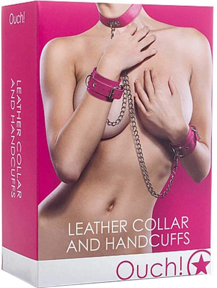 Ouch Leather Collar And Handcuffs Combo - SP BOUTIQUE