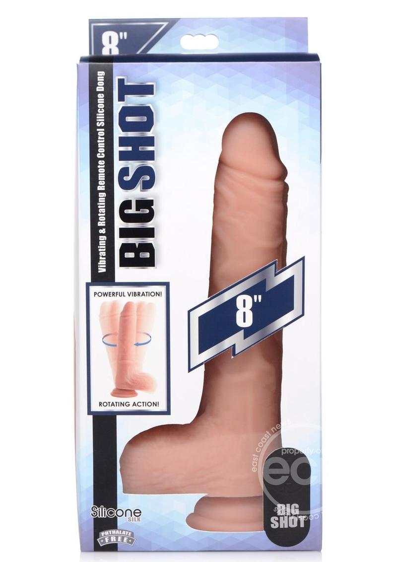 Big Shot Silicone Vibrating & Twirling Remote Control Rechargeable Dildo with Balls 8in - Vanilla - SP BOUTIQUE