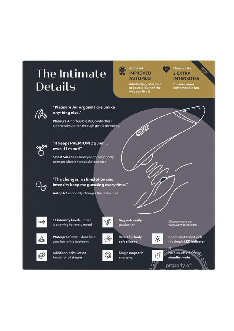 Womanizer Premium 2 Clitoral Stimulator - 14 Intensities, Smart Silence & Autopilot Experience - SP BOUTIQUE