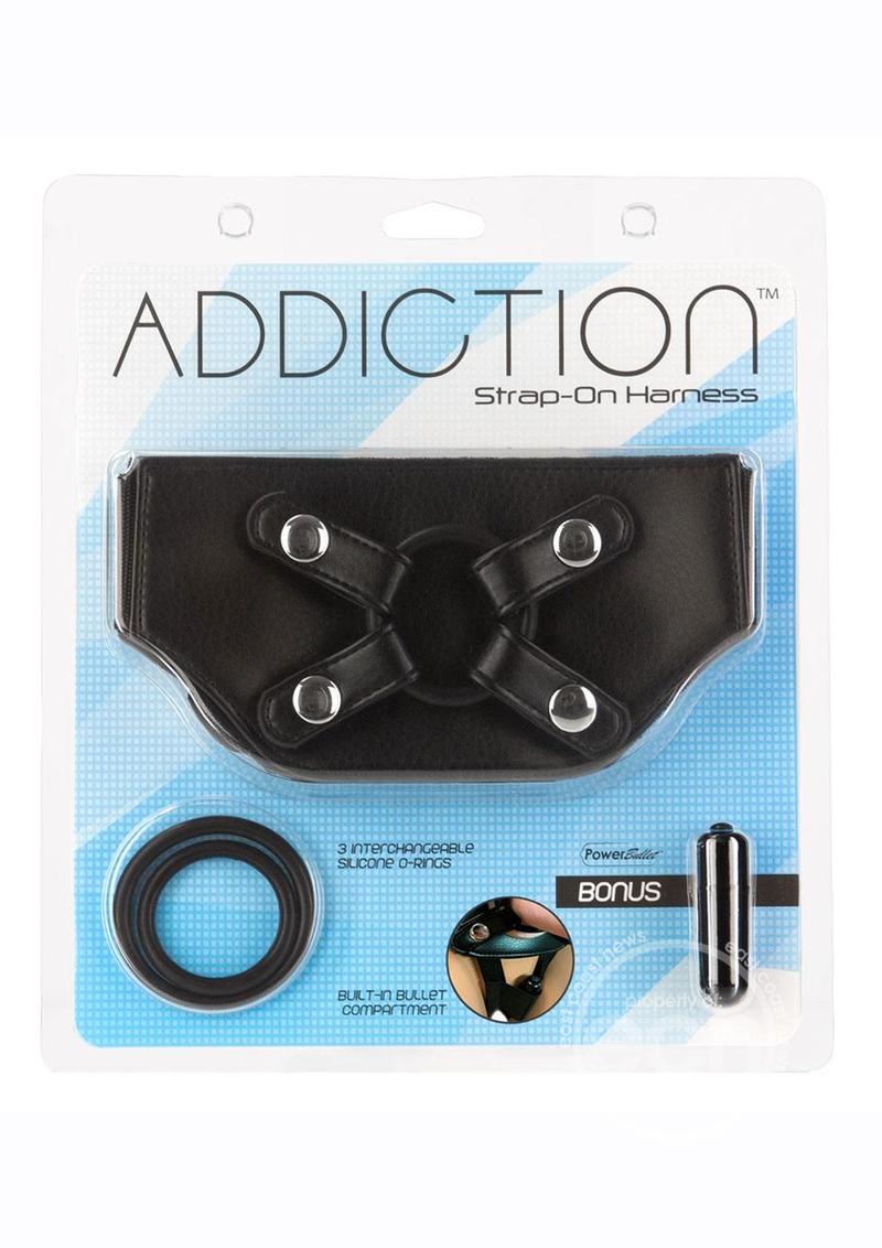 Addiction Strap-On Harness For Dildos - Adjustable Fit, 3 O-Rings, & Built-In Bullet Vibrator - SP BOUTIQUE